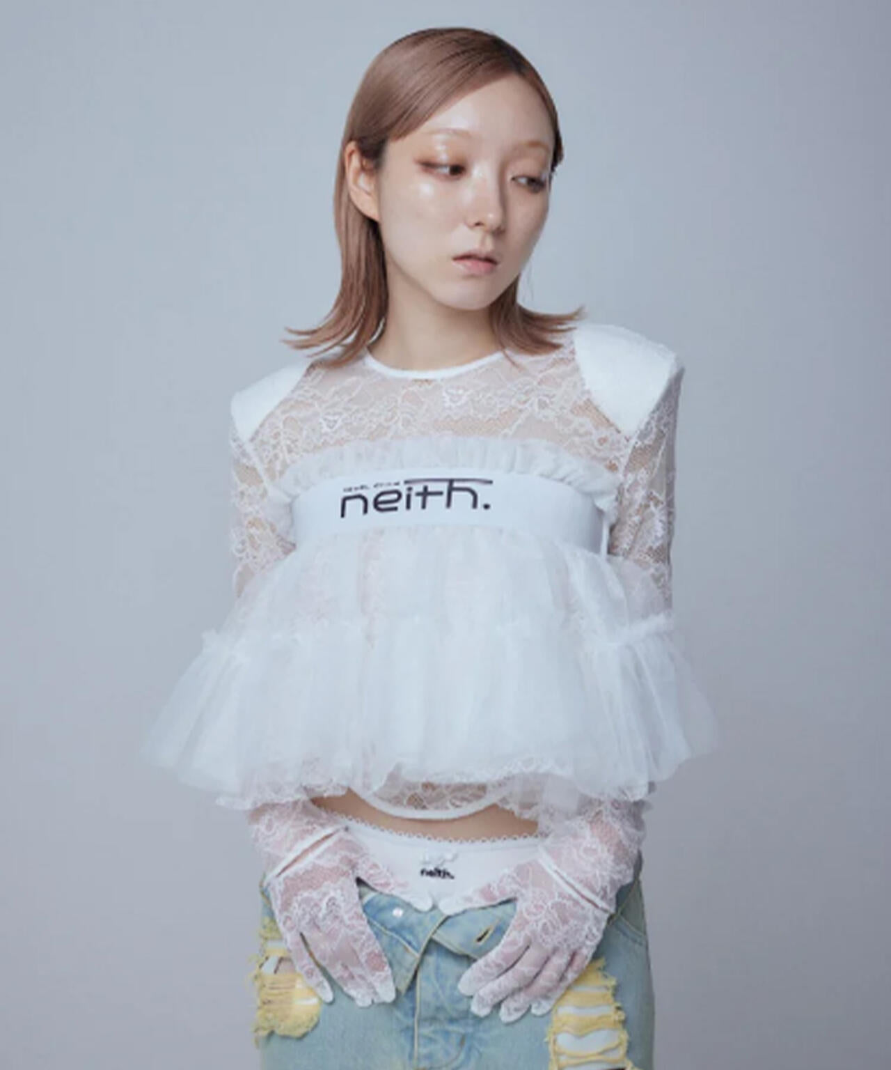 neith./ネイス/Multi Tulle Top(Lace White)