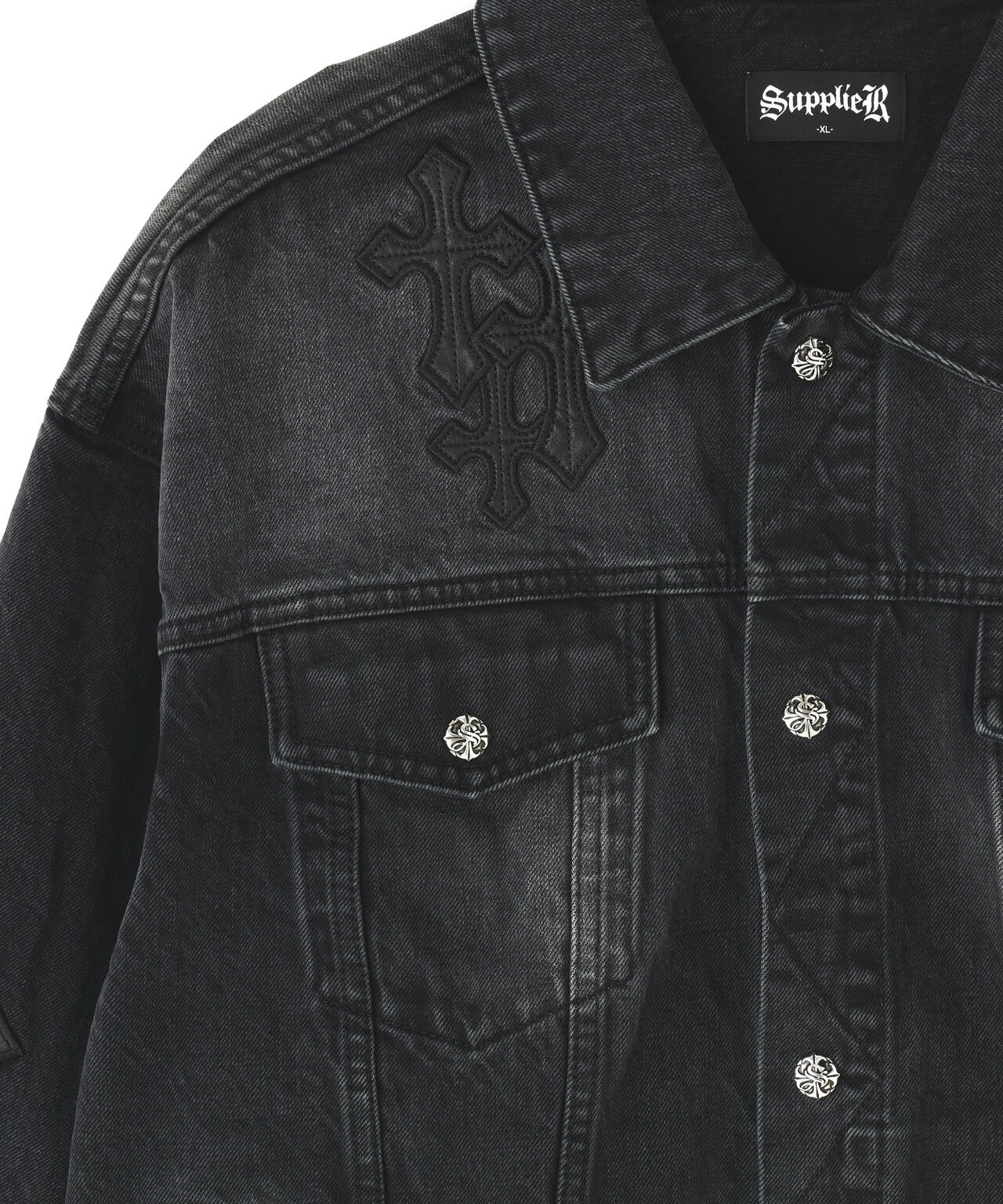 SUPPLIER/サプライヤー/Multiple Cross Leather Patch Denim Jacket