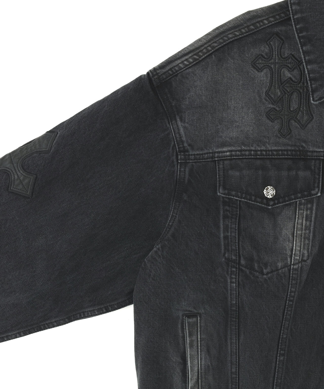 SUPPLIER/サプライヤー/Multiple Cross Leather Patch Denim Jacket