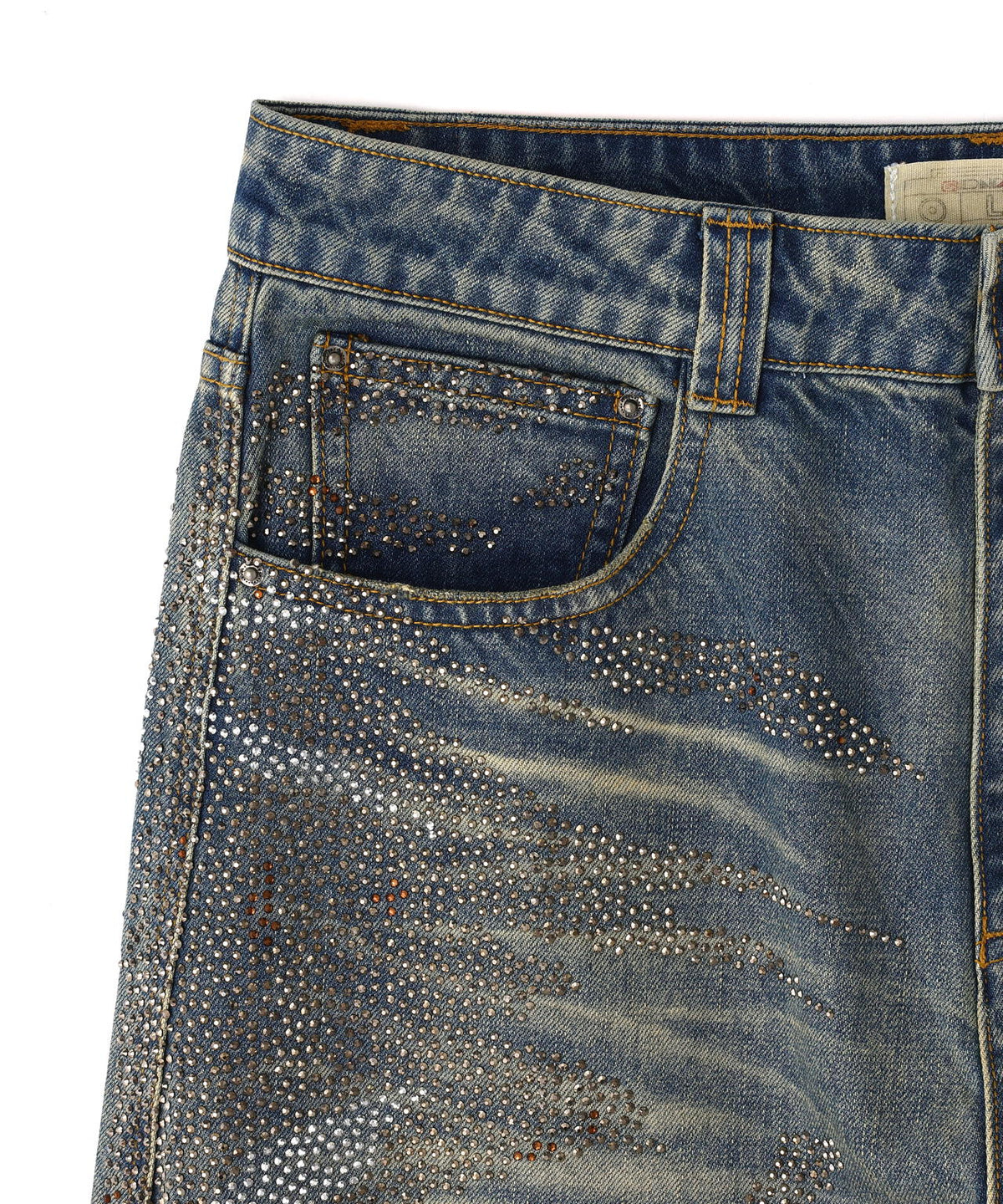 DND4DES/ディーエヌディーフォーデス/Rhinestone Dirty Denim Pants