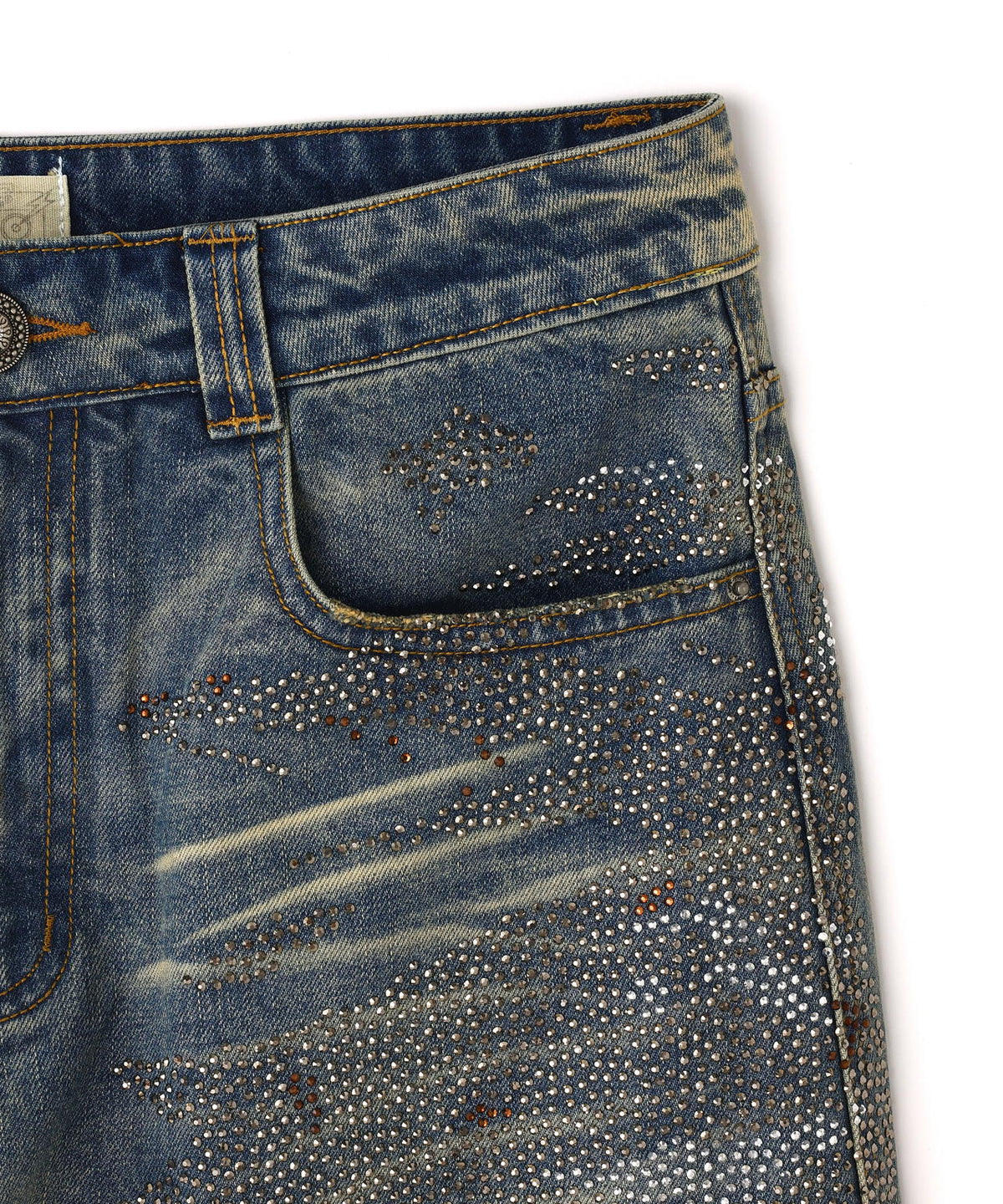 DND4DES/ディーエヌディーフォーデス/Rhinestone Dirty Denim Pants
