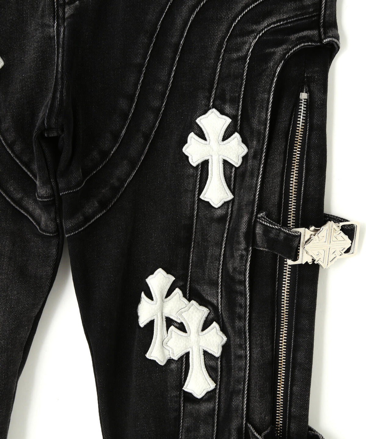 GUAPI/グアピ/Obsidian Black Cross Buckle Denim