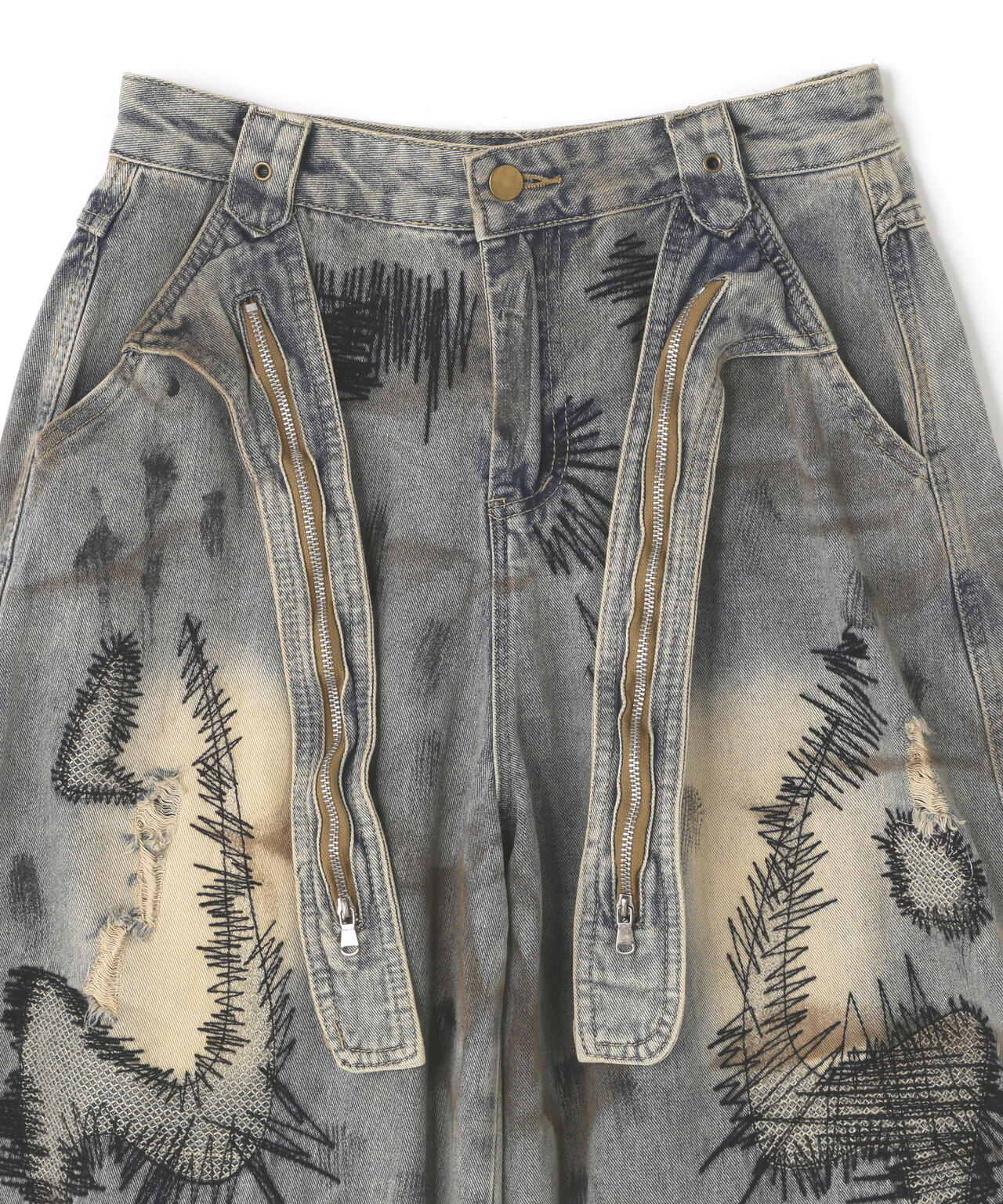 MAVYTH/メヴィス/W-ZIP EMBROIDERY WIDE DENIM PANT