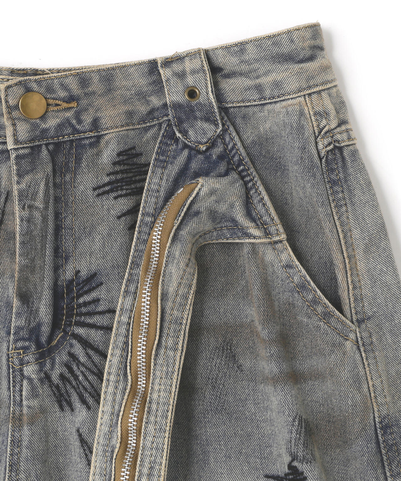 MAVYTH/メヴィス/W-ZIP EMBROIDERY WIDE DENIM PANT