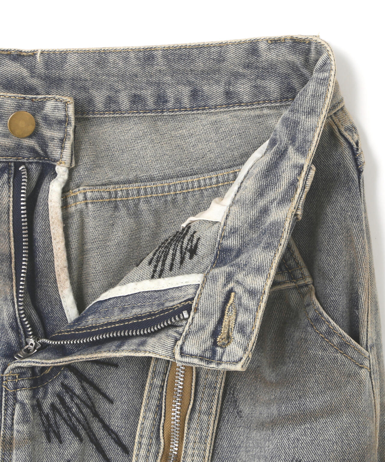 MAVYTH/メヴィス/W-ZIP EMBROIDERY WIDE DENIM PANT