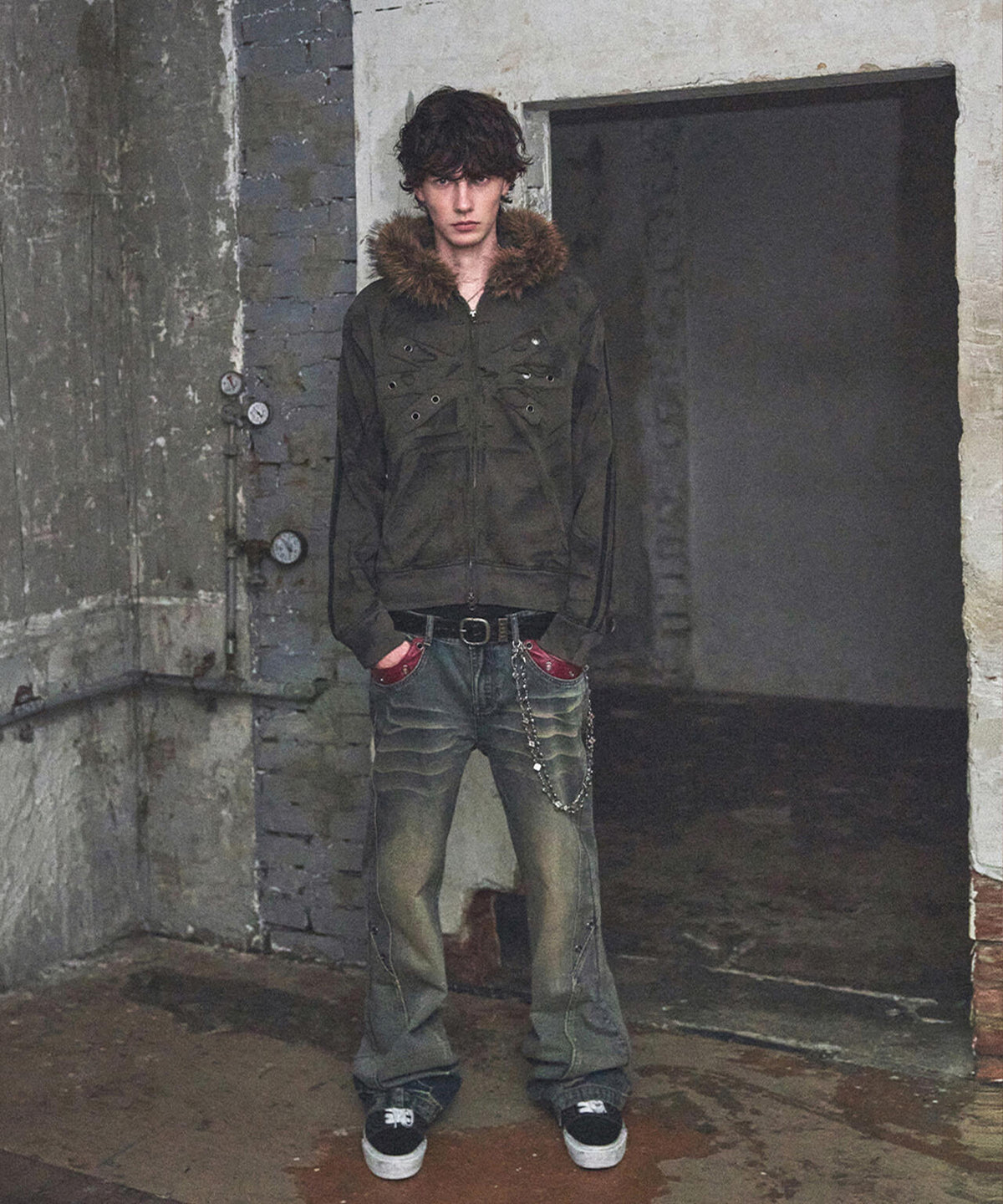 NOT4NERD/ノットフォーナード/Contrast Panel Low Rise Flare Fit Denim Pants