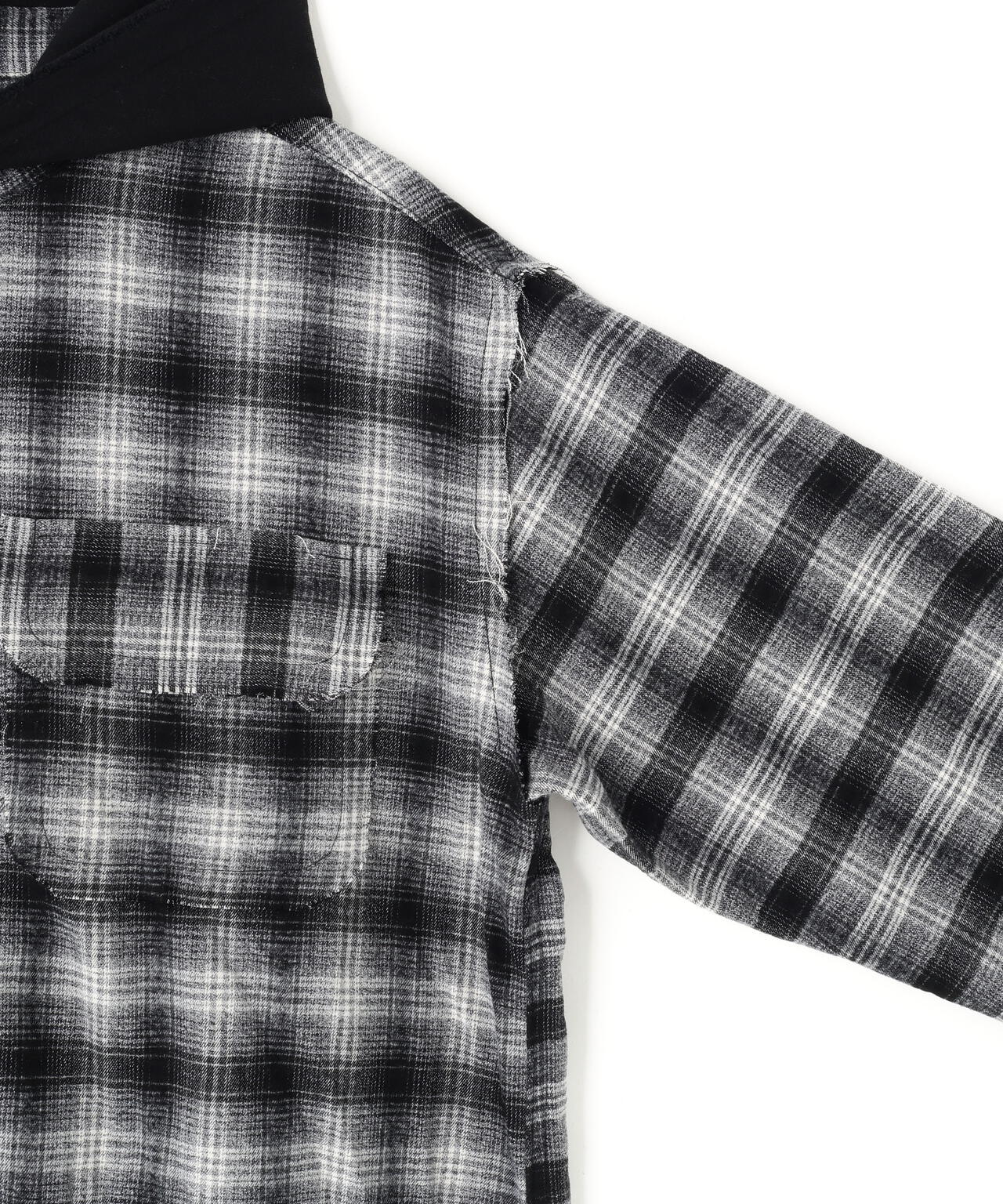 DankeSchon/ダンケシェーン/CUTOFF SWEATHOOD CHECK SHIRTS