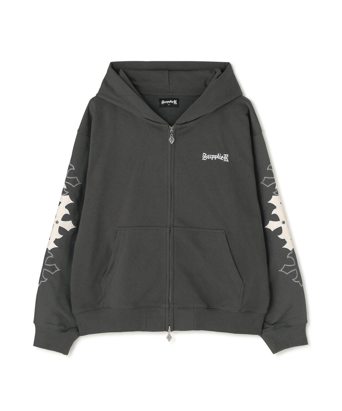 SUPPLIER/サプライヤー/Multiple Cross Leather Patch Zip Hoodie