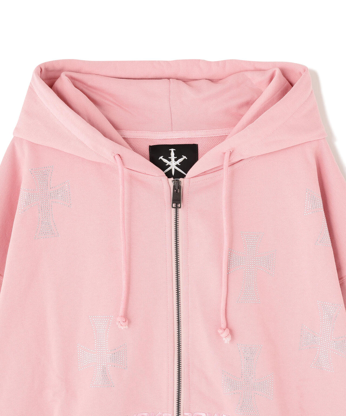 UNKNOWNLONDON/アンノウンロンドン/Pink Allover Cross Rhinestone Zip Hoodie