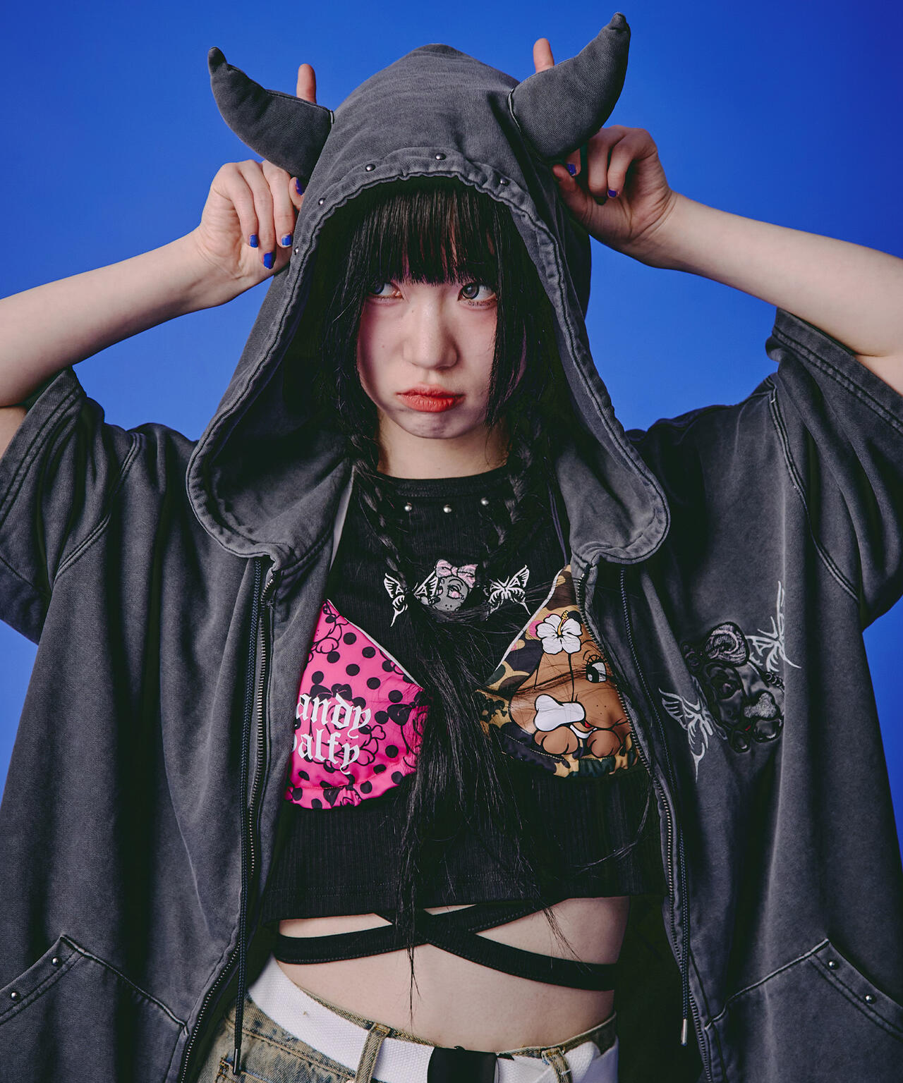 GALFY/ガルフィー/【LHP EXCLUSIVE】地雷ギャル フード半袖パーカー