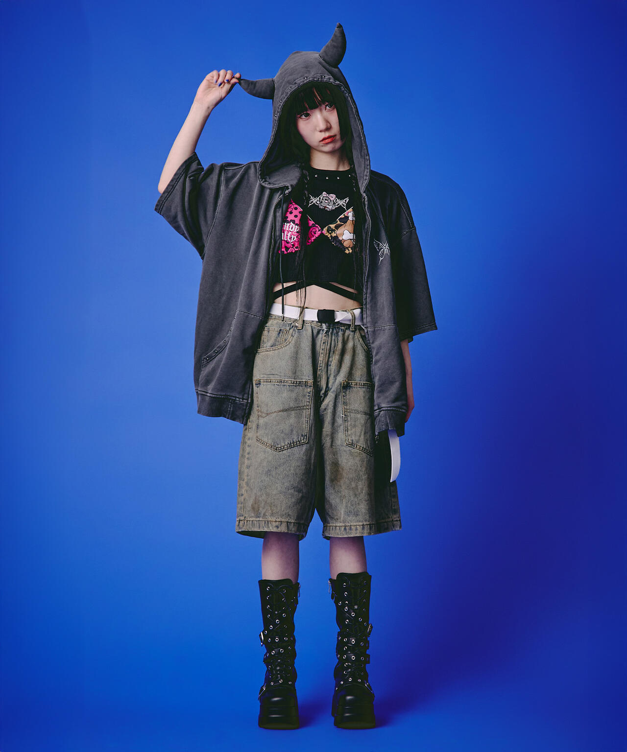 GALFY/ガルフィー/【LHP EXCLUSIVE】地雷ギャル フード半袖パーカー