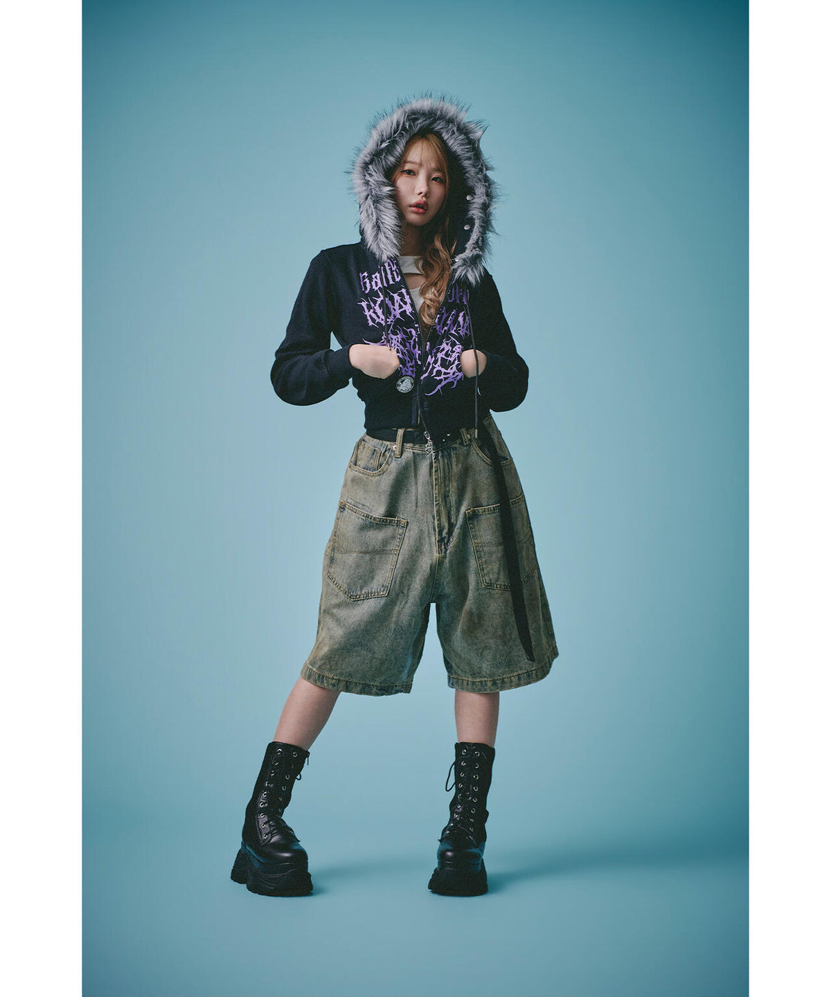 GALFY/ガルフィー/×松本いちか 小悪魔犬ふわふわフードZIPパーカー