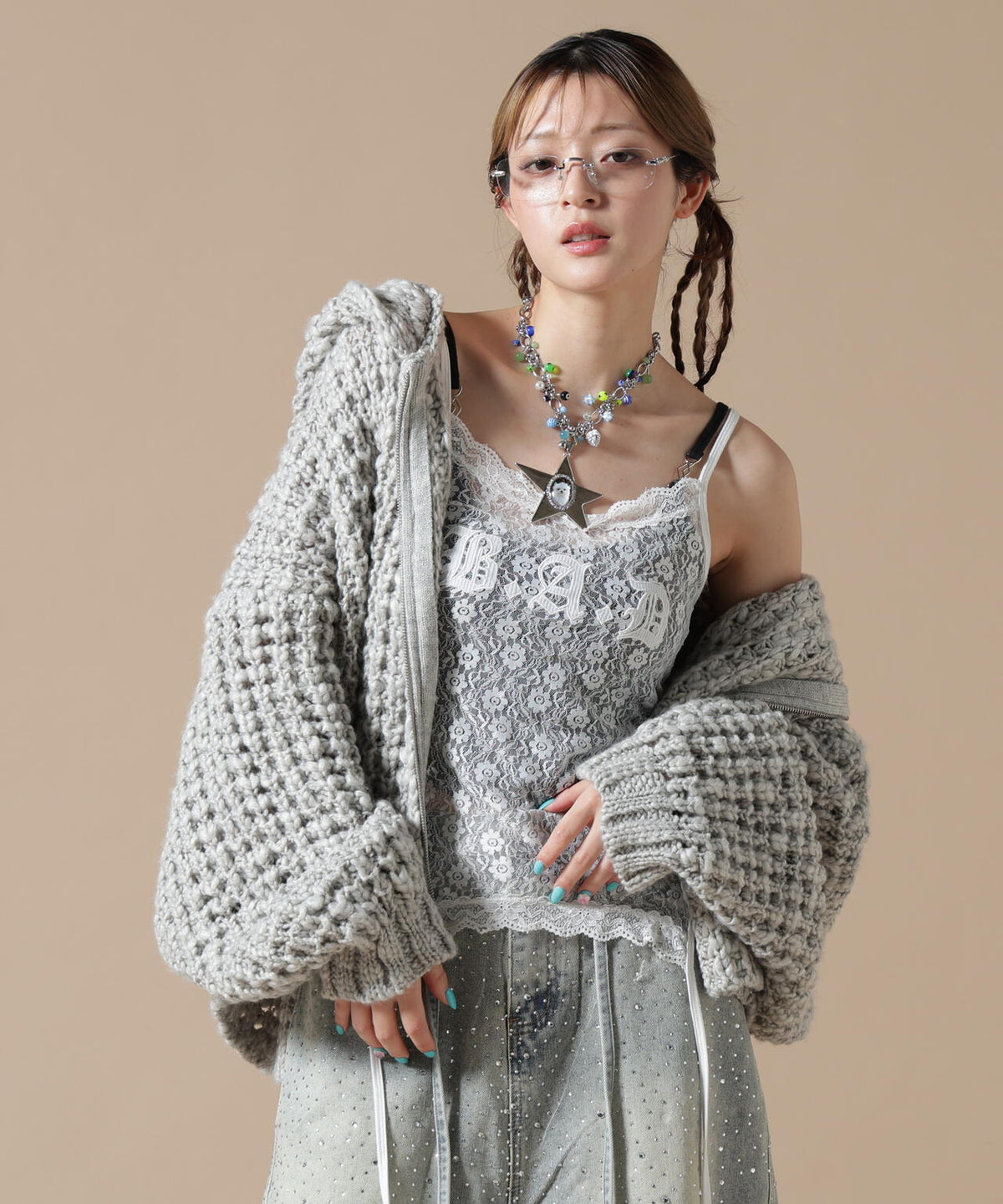 DankeSchon/ダンケシェーン/WAFFLE KNIT ZIP HOODIE