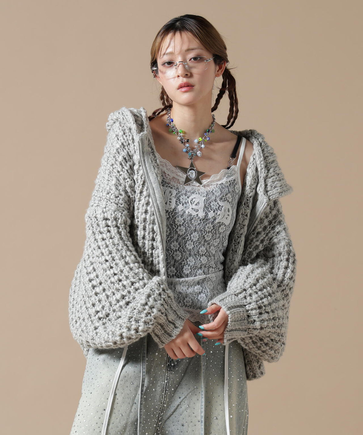DankeSchon/ダンケシェーン/WAFFLE KNIT ZIP HOODIE