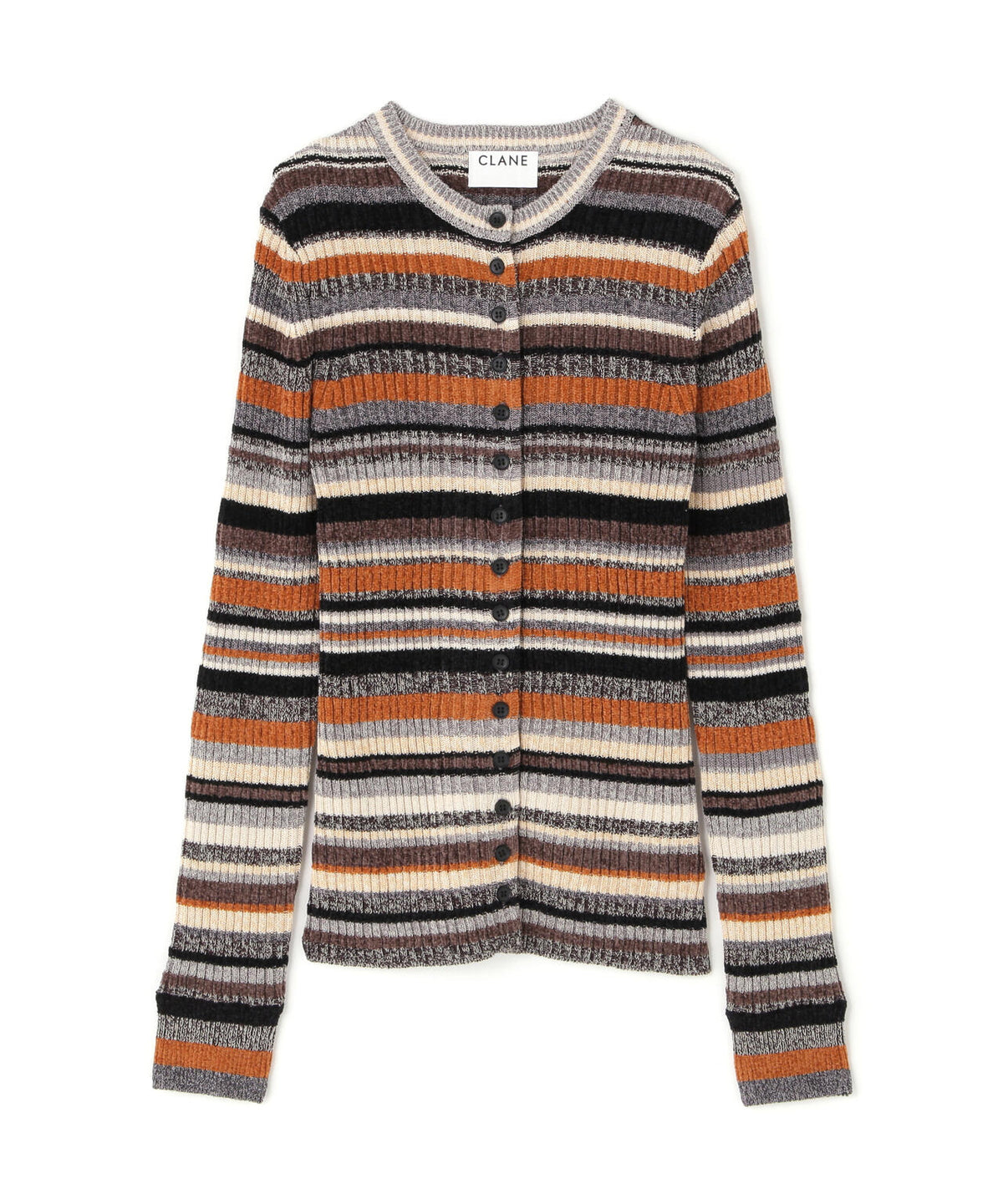 CLANE/クラネ/MULTI BORDER BUTTON DETAIL KNIT CARDIGAN