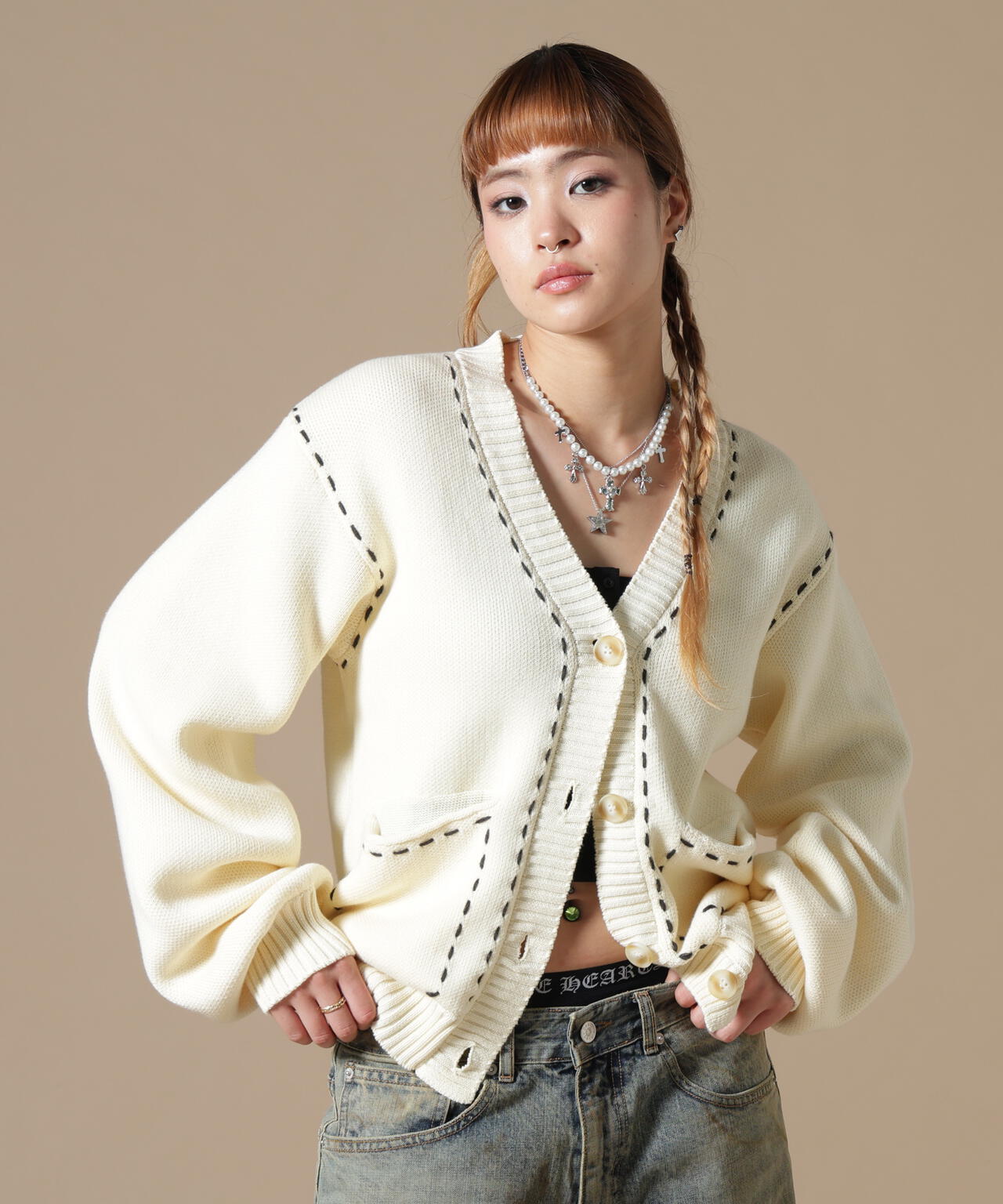 DankeSchon/ダンケシェーン/WOMEN STITCH KNIT CARDIGAN