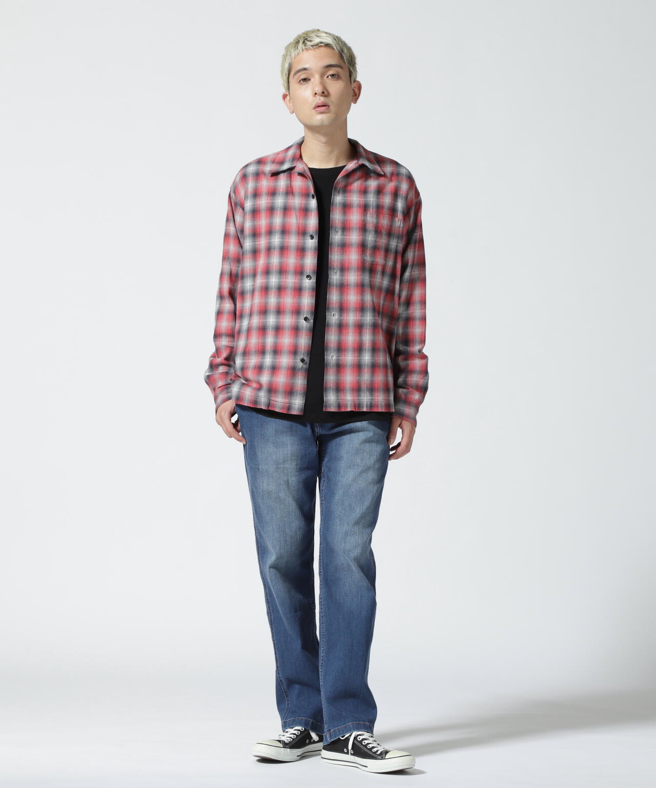 MINEDENIM（マインデニム）V.Nep Check Flannel Open Collar SH