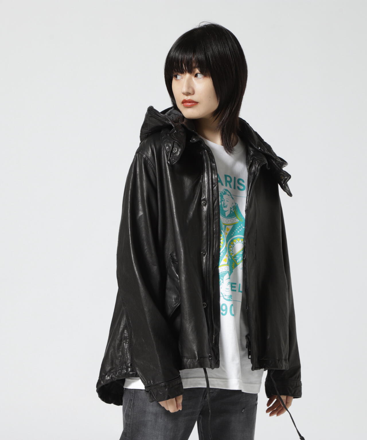 NCB neat caprice brand(エヌシービーニートカプリスブランド)   レザーフードジャケット WOMEN'S