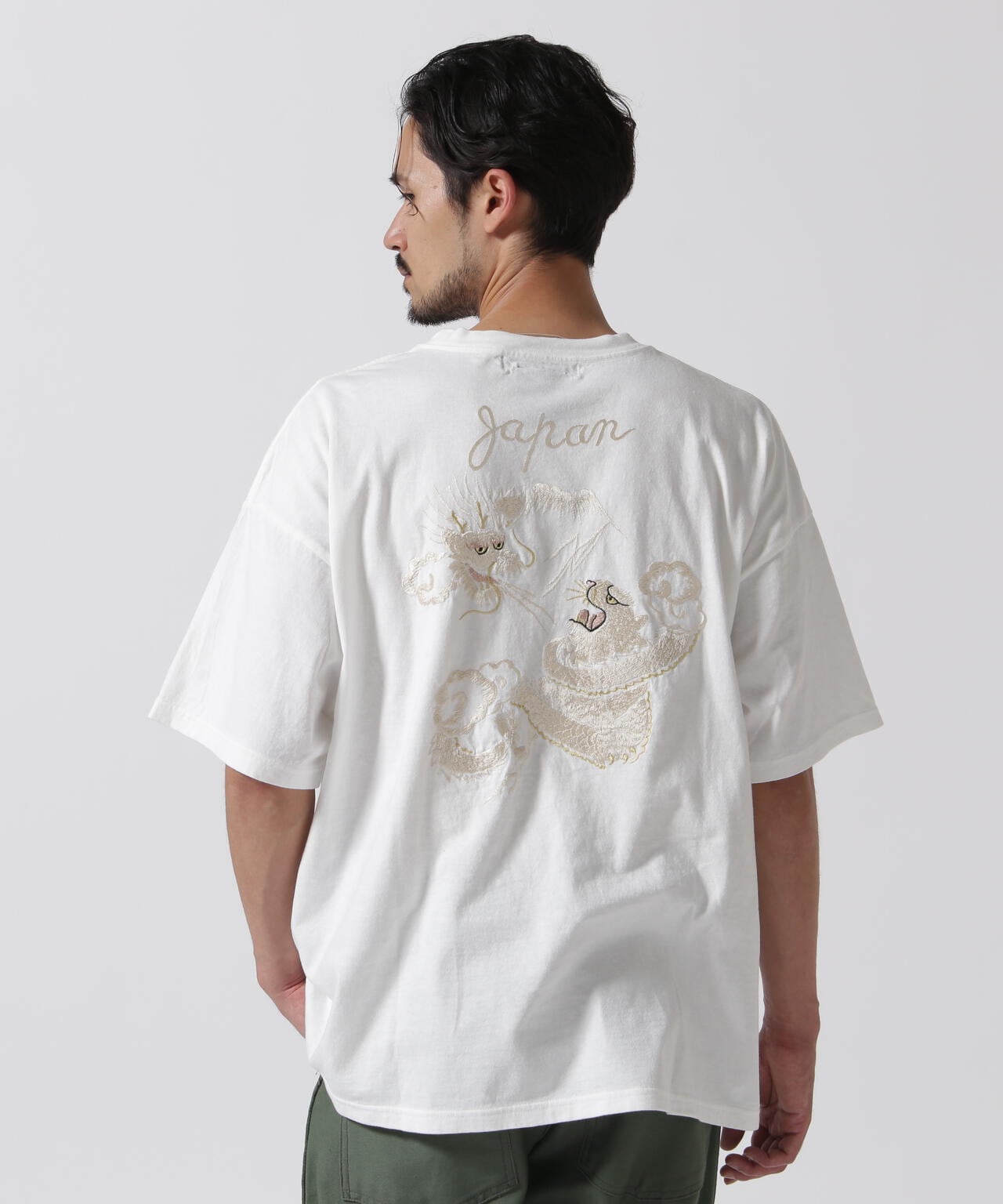 REMI RELIEF / 別注LW加工20/-天竺BIGサイズT(刺繍：tiger&doragon)