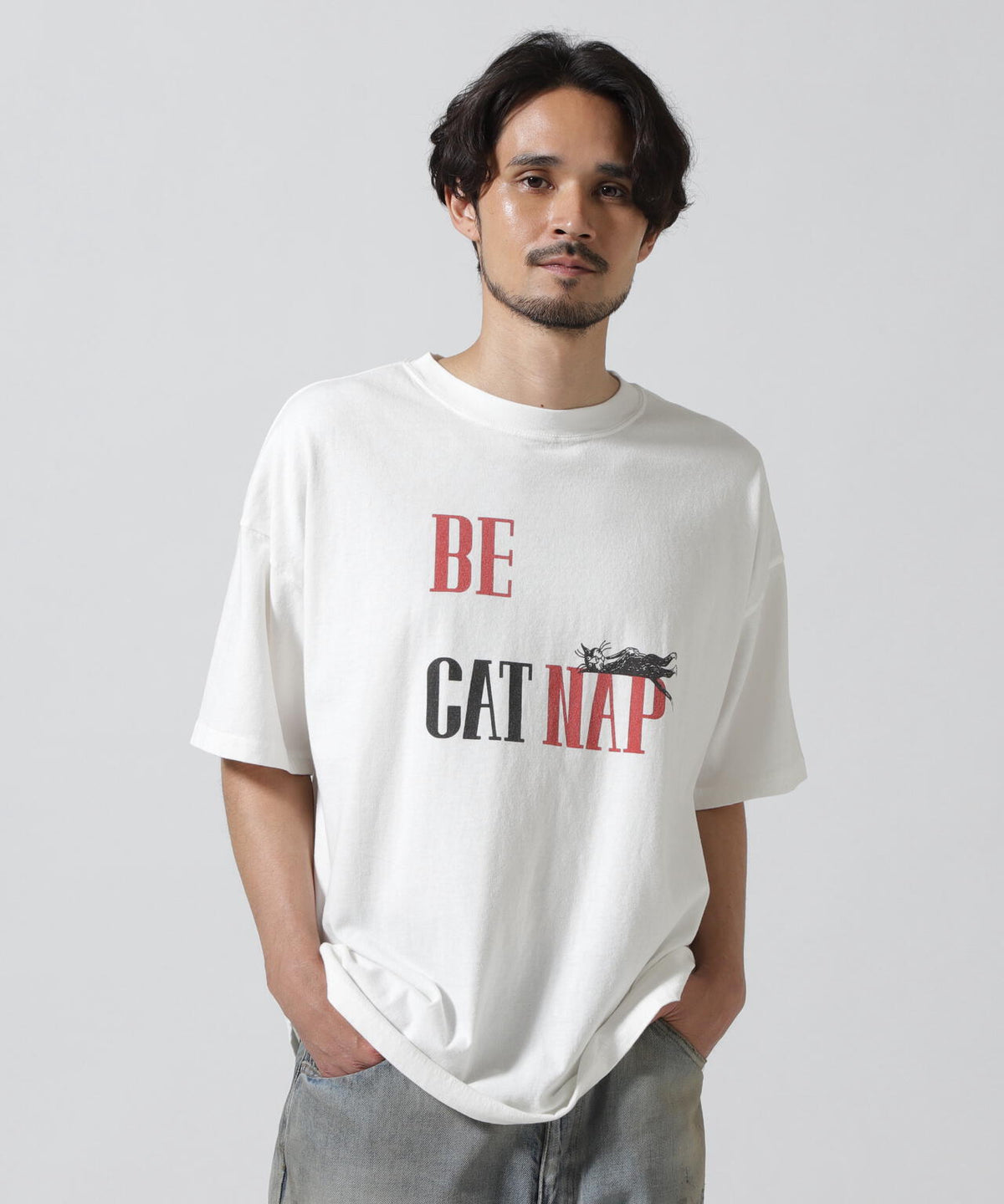 REMI RELIEF(レミレリーフ) 別注20/-天竺BIGサイズTシャツ(BE CAT NAP)