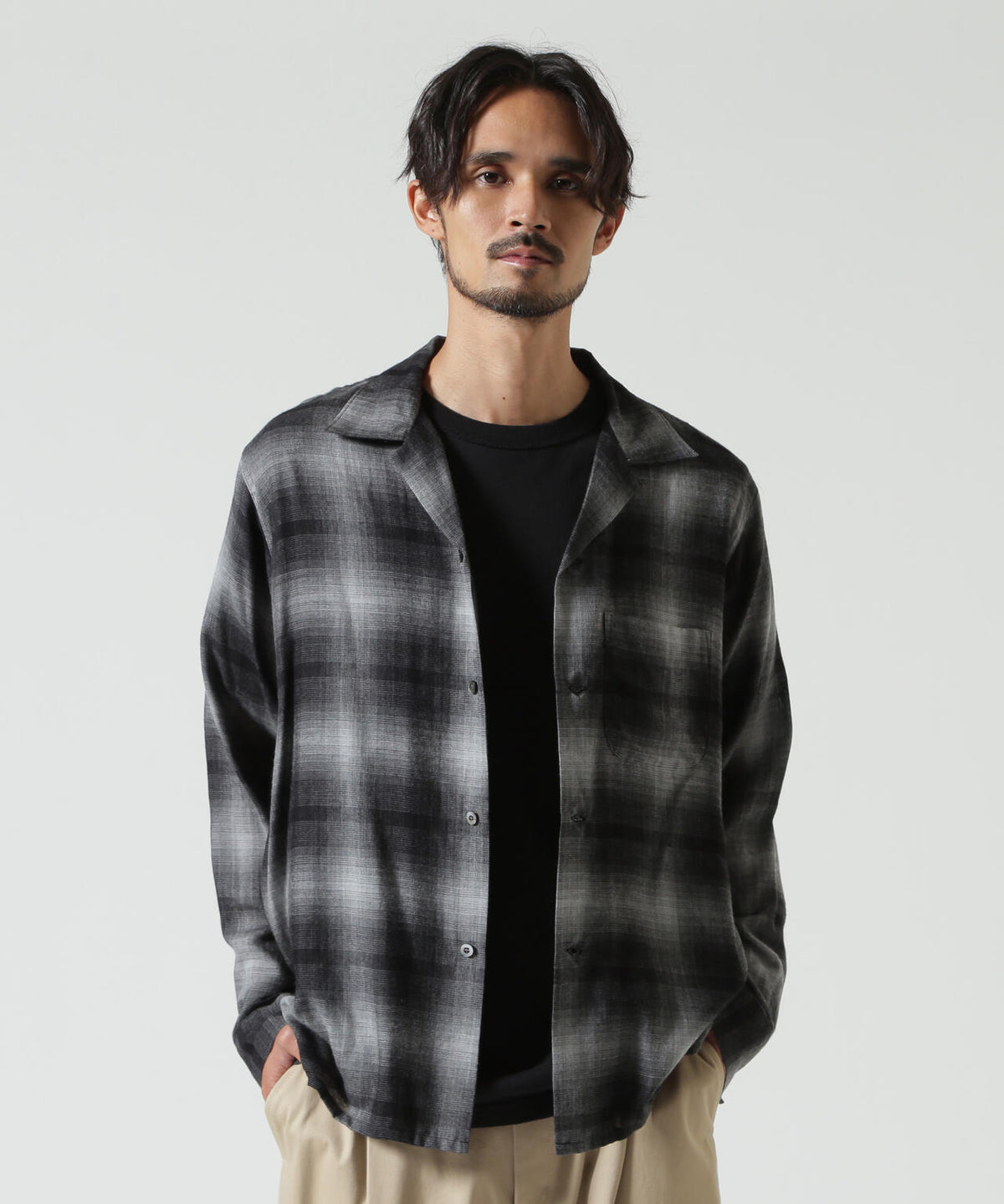 MINEDENIM（マインデニム） T.Rayon Ombre Open Collar Shirt