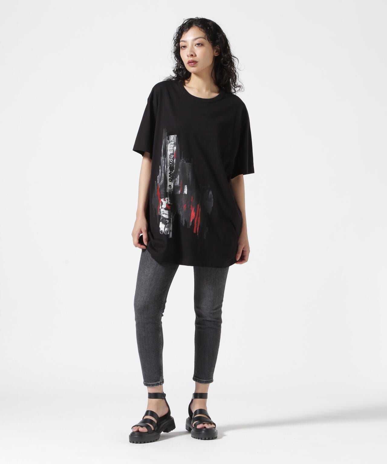 Y's/ワイズ/FEMALE PRINT ROUND NECK HALF SLEEVE TEE