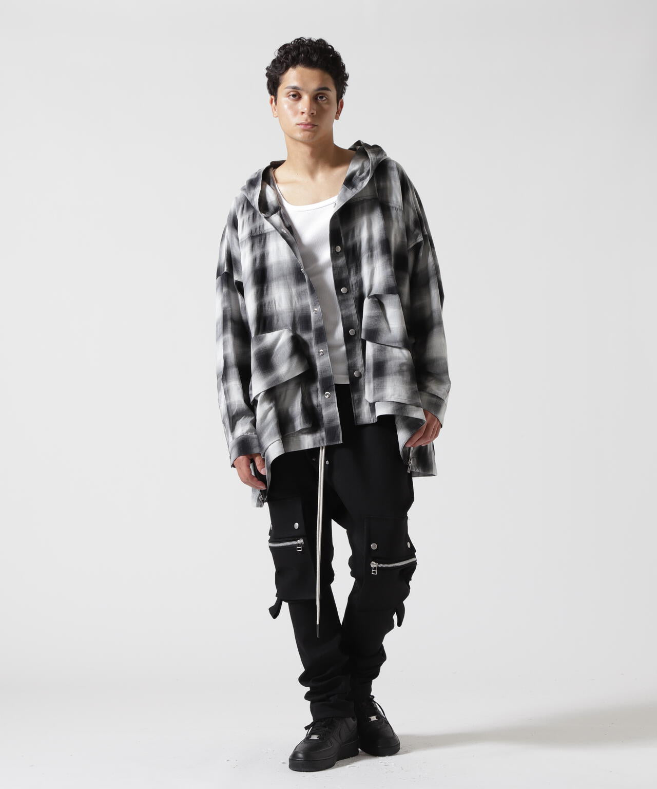 A.F ARTEFACT/エーエフアーティファクト/YOROKE CHECK HOODIE SHIRTS