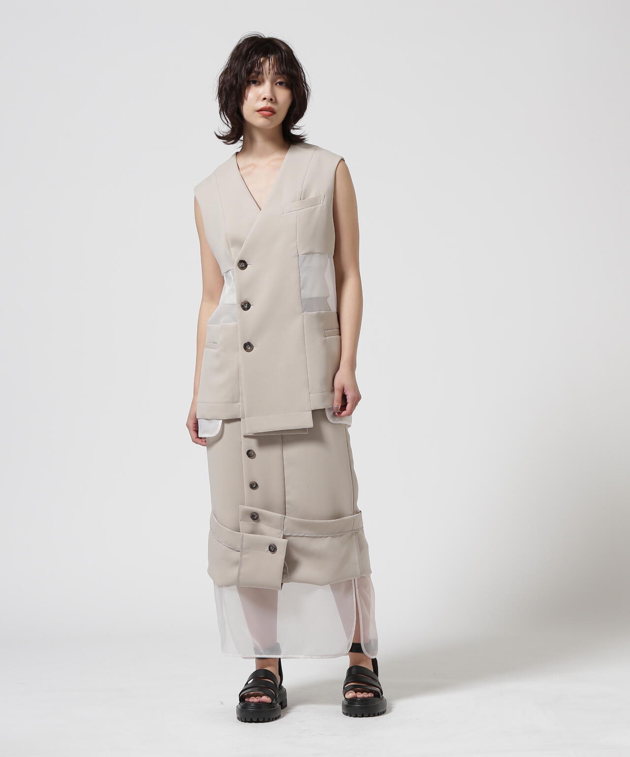 UN3D./アンスリード/SHEER LAYERED VEST/シアーレイヤードベスト