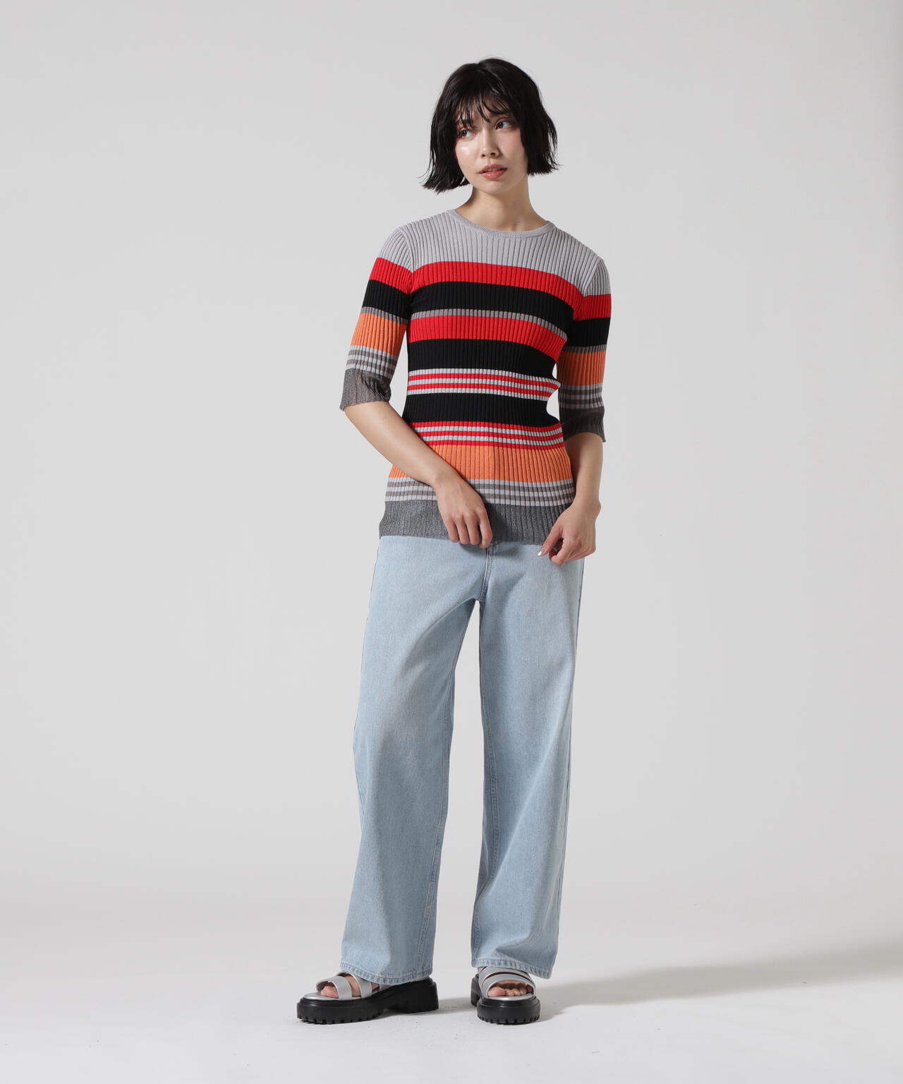 AULA AILA/アウラアイラ/MULTI BORDER KNIT