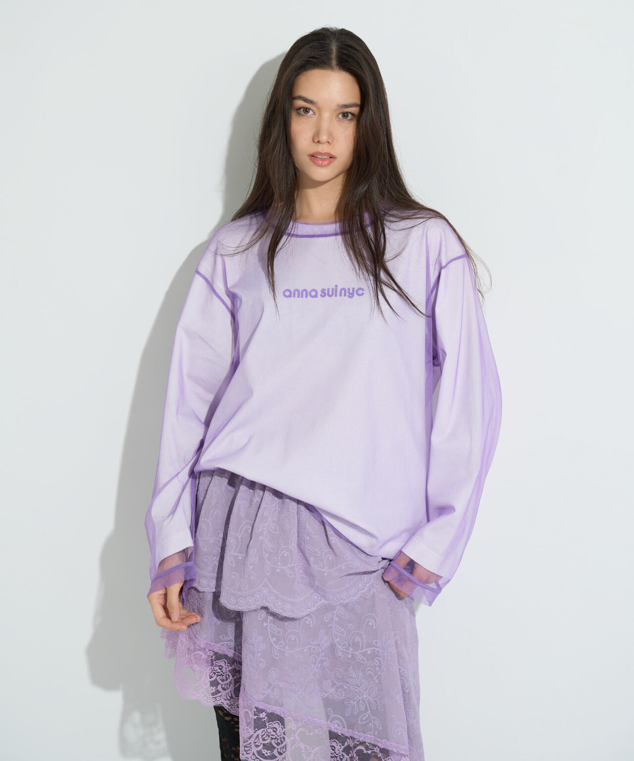 ANNA SUI NYC/アナ スイ エヌワイシー/メッシュレイヤードロングTシャツ