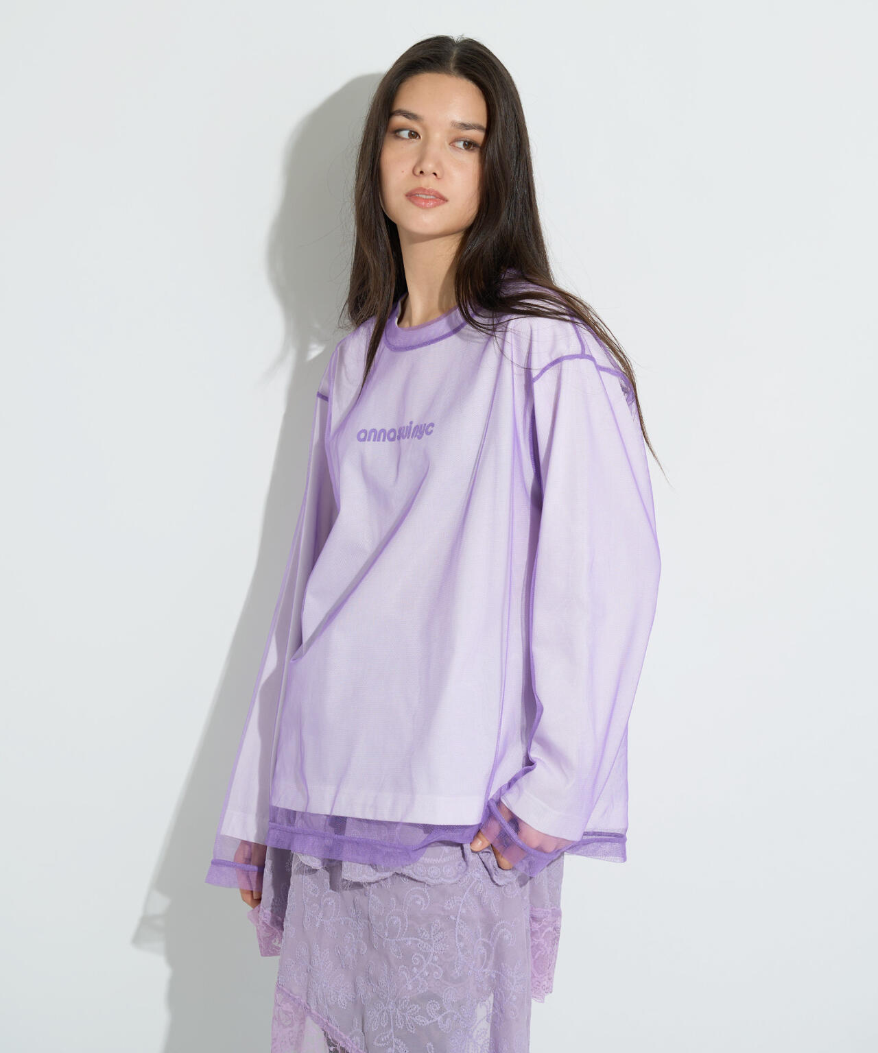 ANNA SUI NYC/アナ スイ エヌワイシー/メッシュレイヤードロングTシャツ