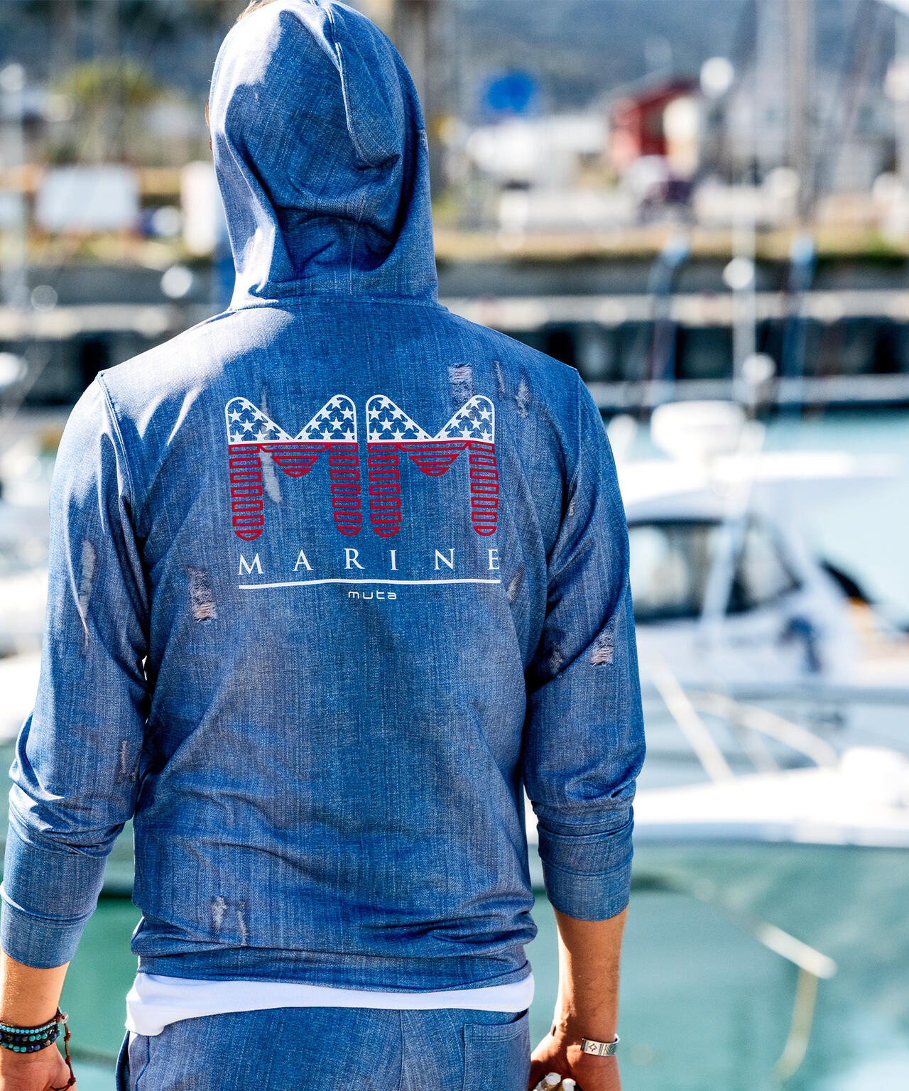 muta MARINE/ムータ マリン/別注DENIMプリントラッシュパーカー