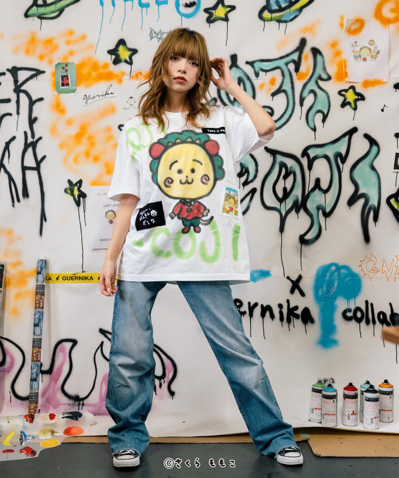 guernika/ゲルニカ/Drooping COJI-COJI Paint T-shirt / White