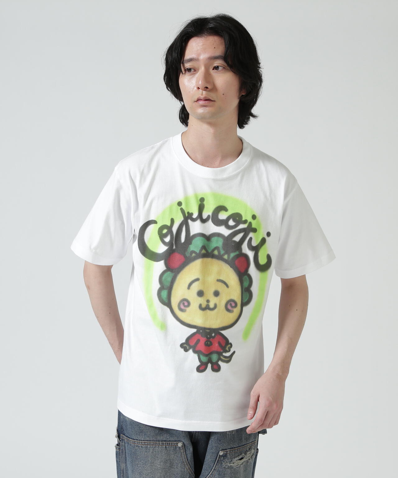 guernika/ゲルニカ/Drooping COJI-COJI Thumb Doll Spray T-shirt / White