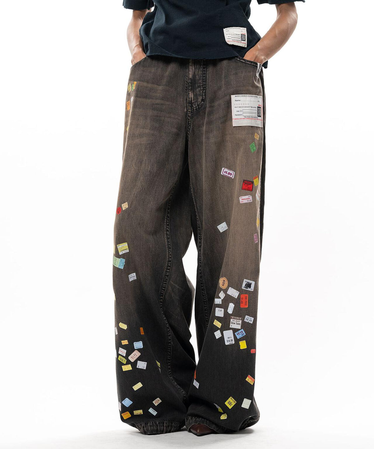Maison MIHARAYASUHIRO/PRICE STICKER PRINTED WIDE DENIM PANTS