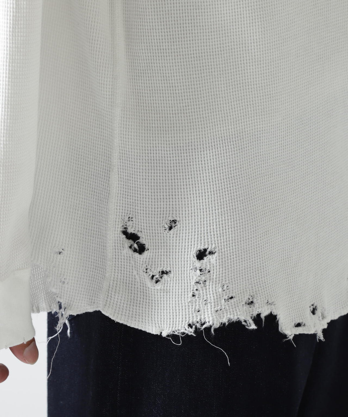 ANCELLM/アンセルム/DAMAGE WAFFLE CREW LS T